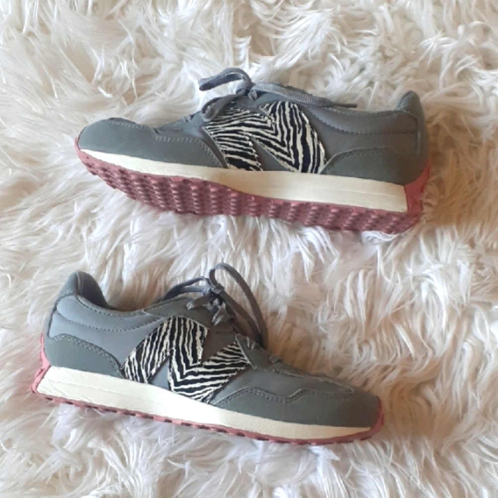 New Balance Pink and Gray Athletic Shoes with Zebra Pattern